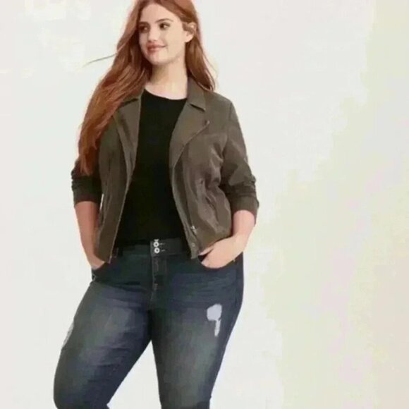Torrid Moto Jacket Washed Jersey Biker Cropped Brown  Grey Stone Size 1X - Picture 15 of 15
